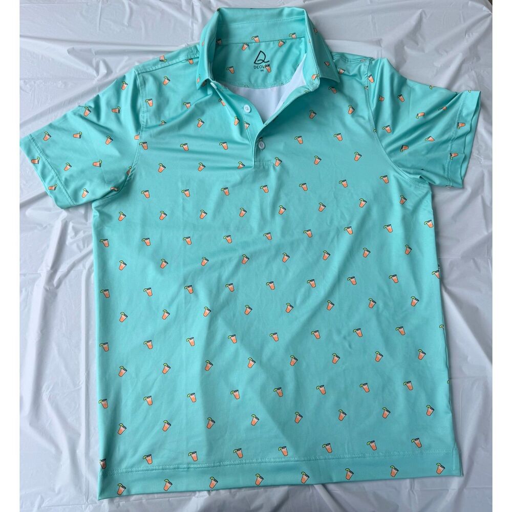 DEOLAX Novelty Golf Polo Mens M Cocktail Margarita Tropical Performance Shirt No